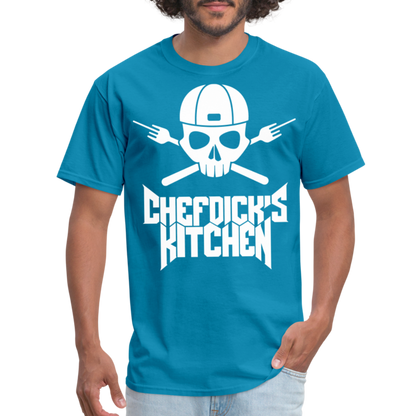 Chef Dick's Kitchen White Unisex Classic T-Shirt - turquoise