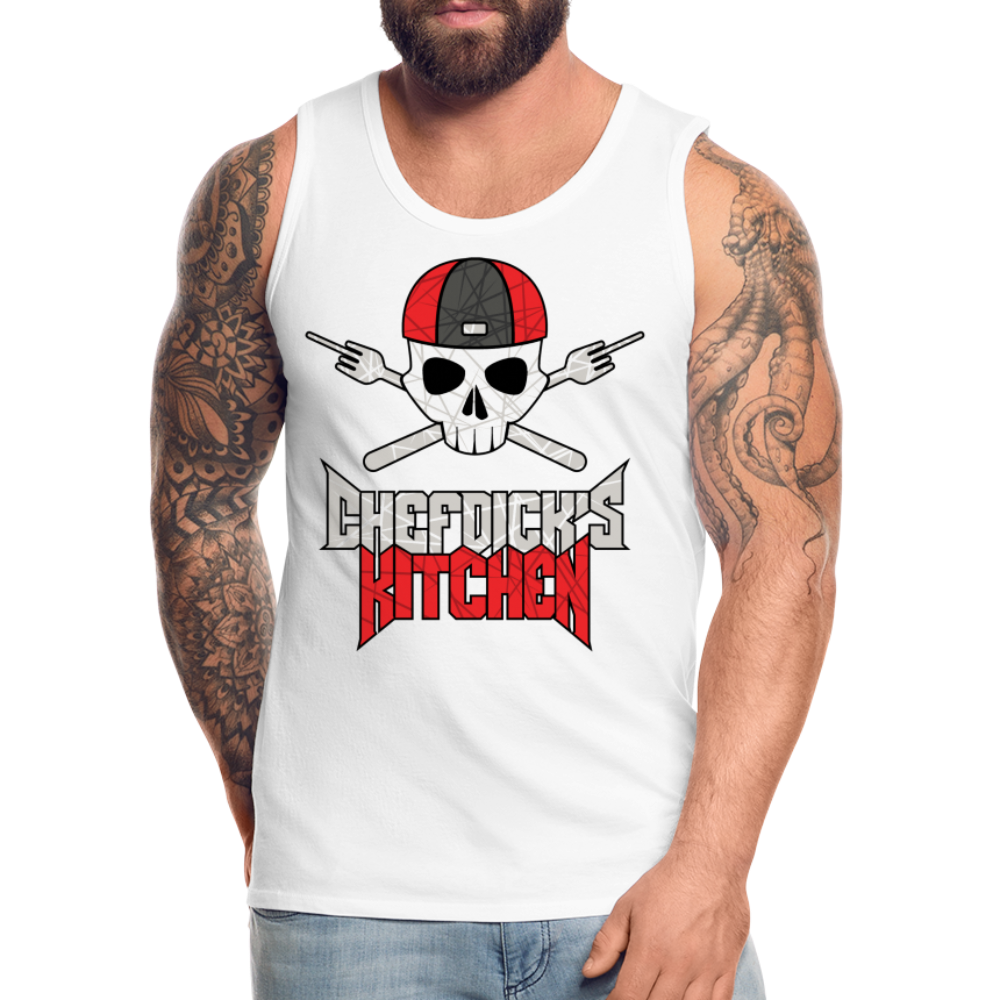 Chef Dick's Kitchen Red & Black Men’s Premium Tank - white